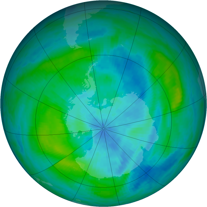 Antarctic ozone map for 08 March 1989